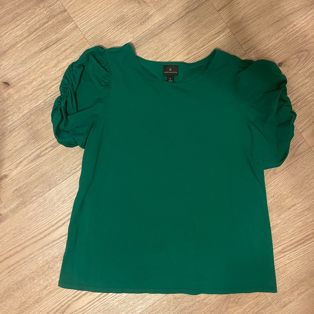 Worthington Emerald Puff Sleeve Blouse SZ L